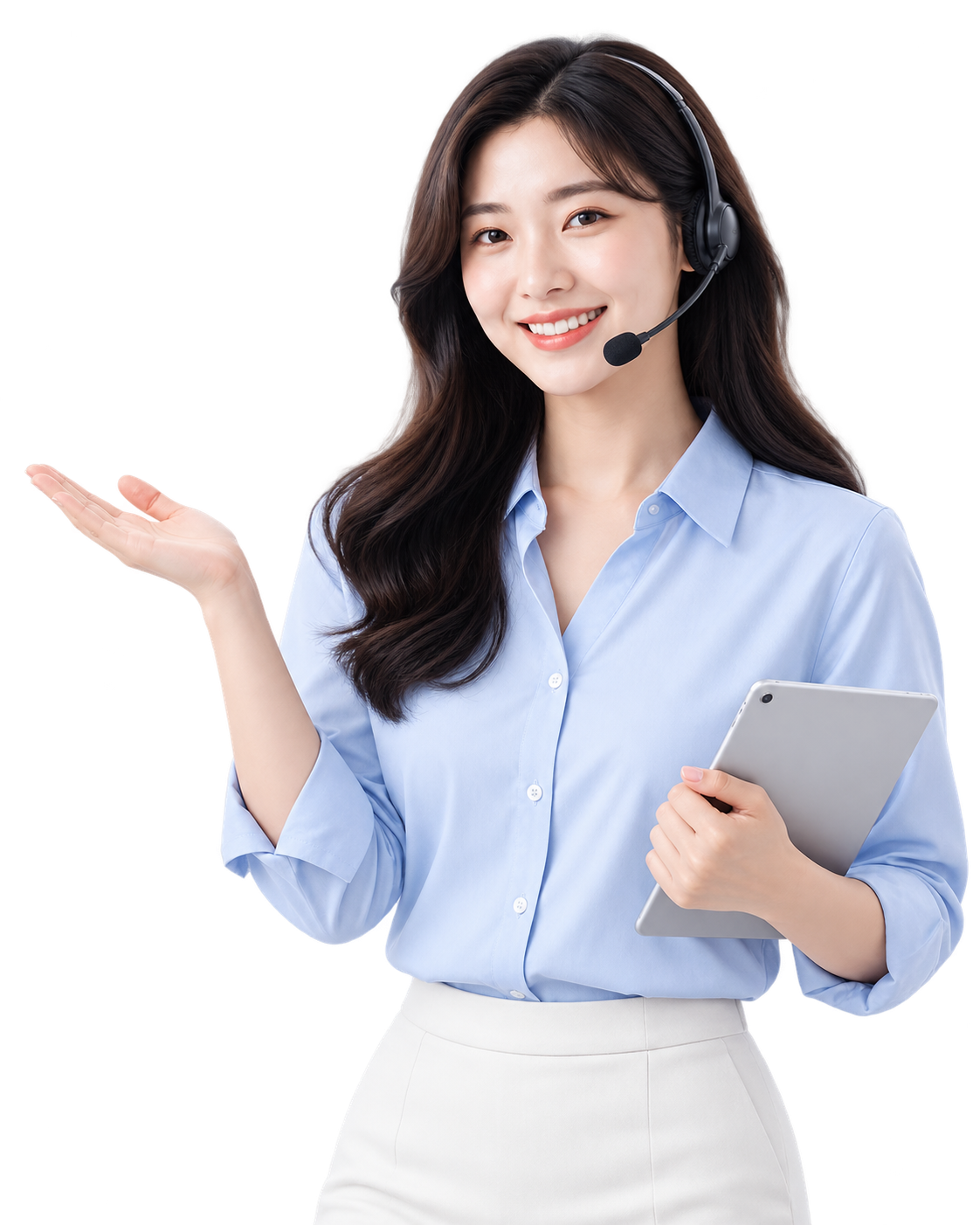 헤드셋을 쓴 상담원 여성 모델