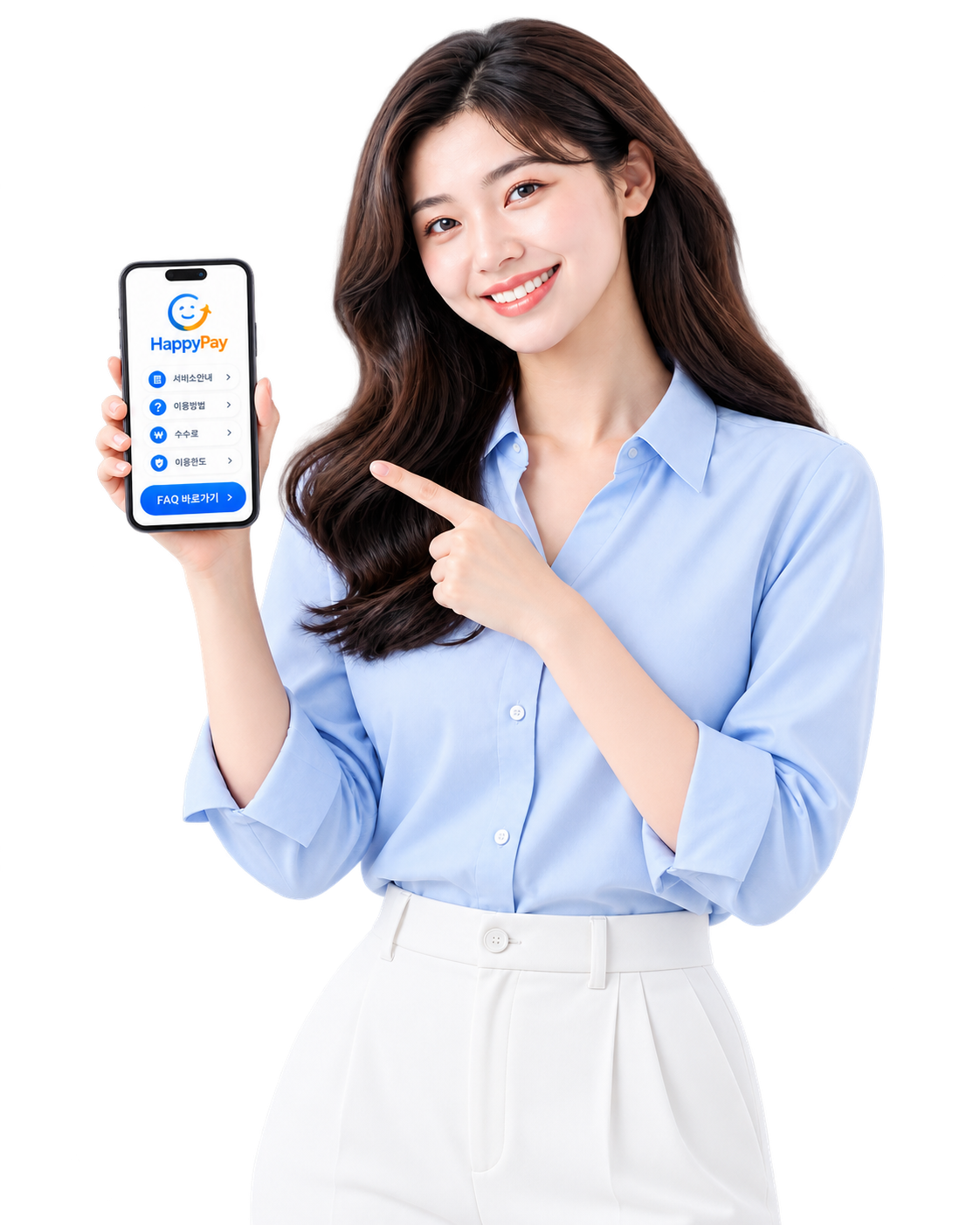 노트북과 음료를 두고 이용방법을 안내하는 여성 모델